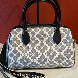 Kate Spade Gray and White Floral Satchel with KS guitar strap
